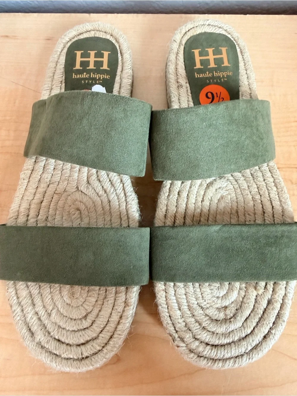 Haute Hippie Nori olive green suede double-strap espadrille sandals